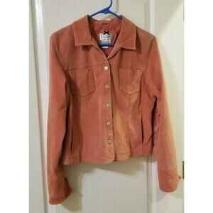 VTG- LIVE A LITTLE CORAL LEATHER SNAP BUTTON LONG SLEEVE BLAZER JACKET Size  MED